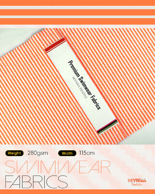 Kain renang bertekstur premium dengan 95% poliester daur ulang + 5% spandek, berat 280 gm, dan daya tarik tinggi untuk pakaian renang